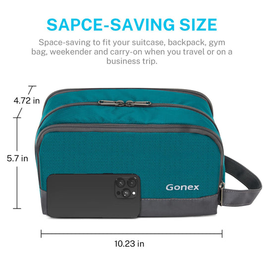 Gonex toiletry organizer in peacock green fits travel essentials neatly.
