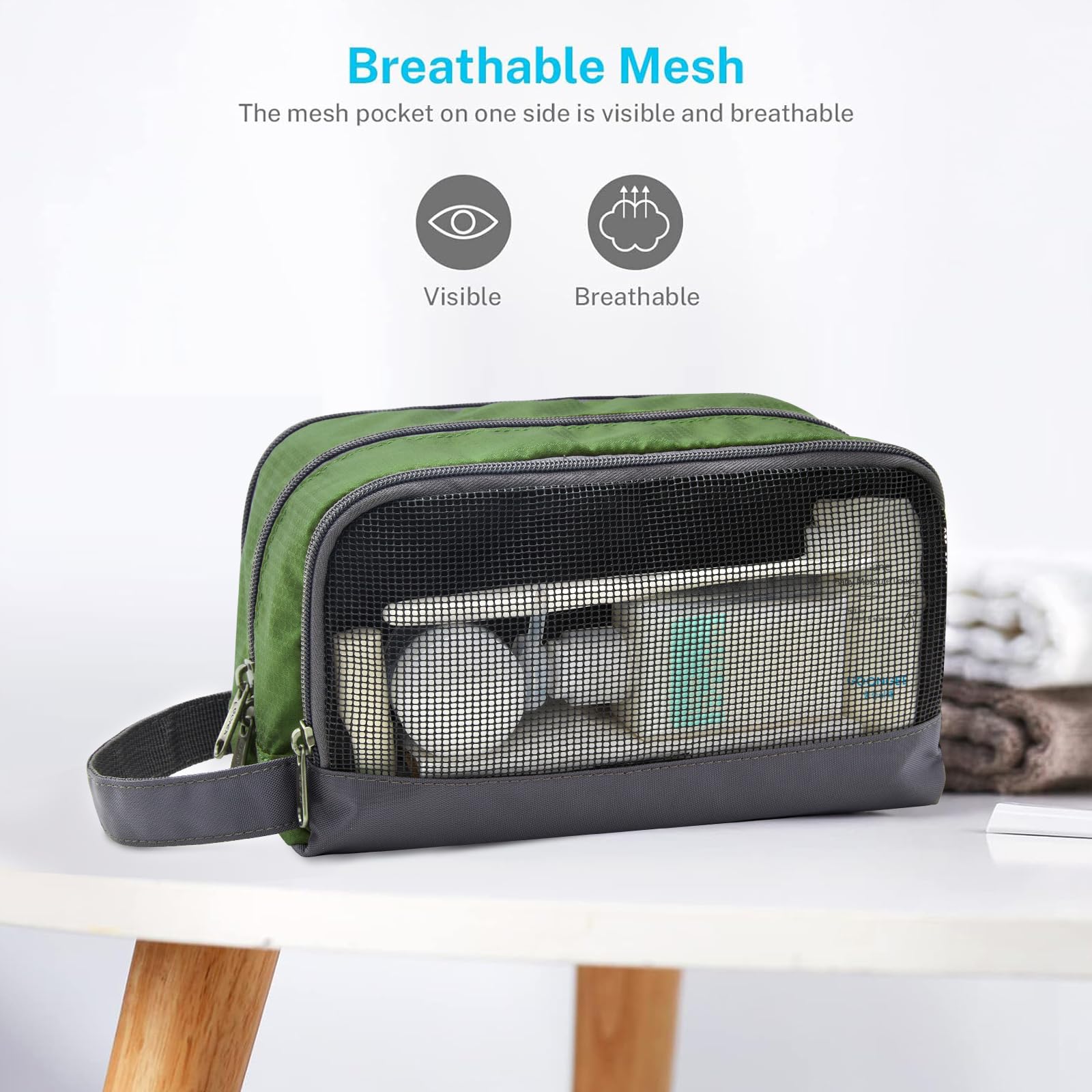 Gonex travel toiletry bag side handle for easy grabbing on the go.