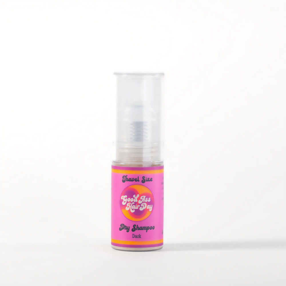 Good Ass Hair Day Dry Shampoo Powder (Dark) packaging shown, a travel-friendly option