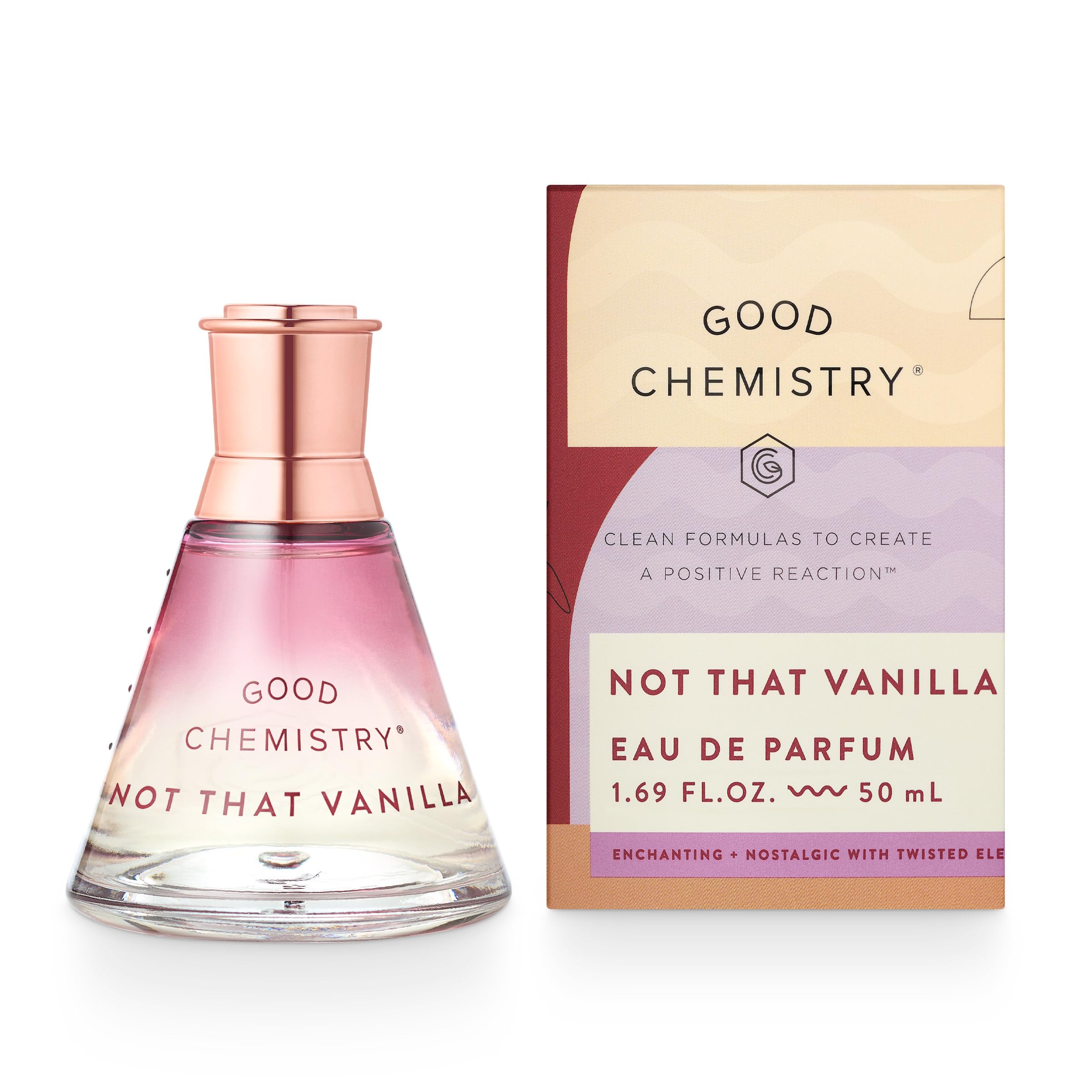 Good Chemistry Not That Vanilla bottle front, sleek glass and premium look for daily wear.