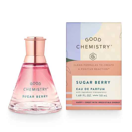 Good Chemistry Sugar Berry bottle pour hints at lasting fragrance.