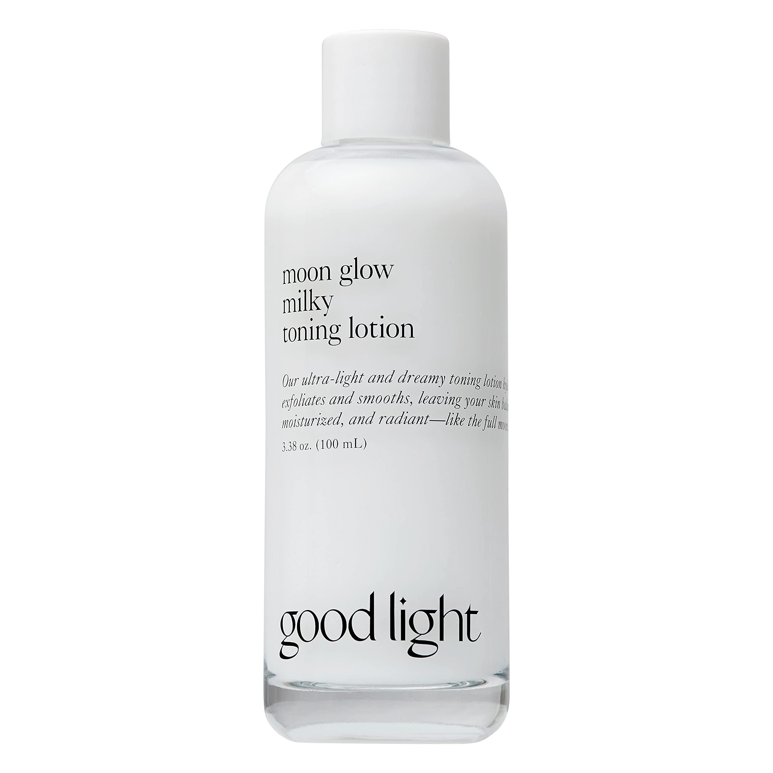 Good Light Moon Glow Milky Toner bottle close-up shows creamy hydration.