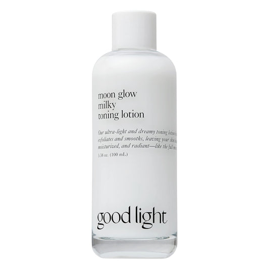 Good Light Moon Glow Milky Toner bottle close-up shows creamy hydration.