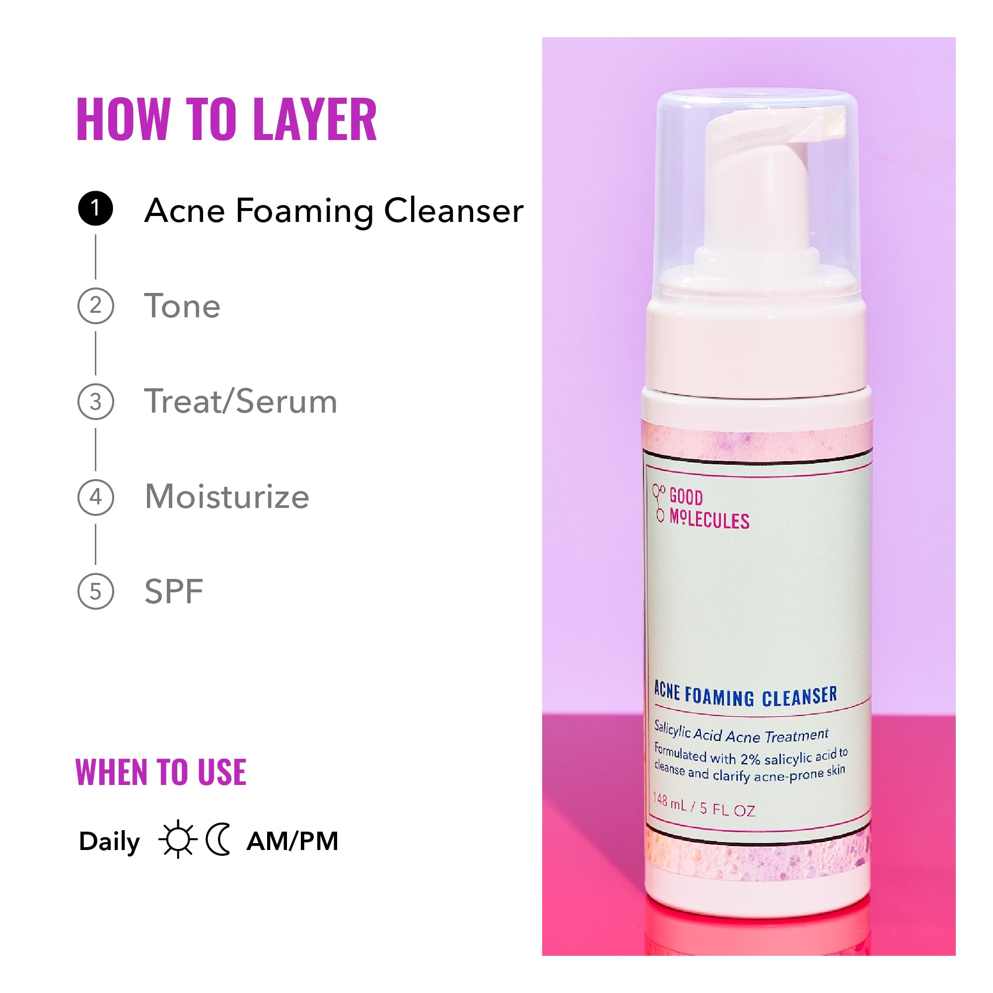 Good Molecules Acne Foaming Cleanser after-use skin appears soft and balanced