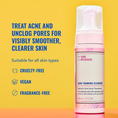 Good Molecules Acne Foaming Cleanser pour showing quick foam for refreshing wash