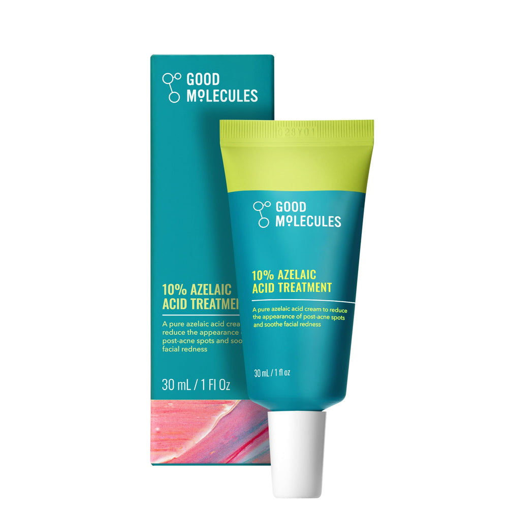 Good Molecules azelaic acid 10% bottle shown for a balanced complexion.