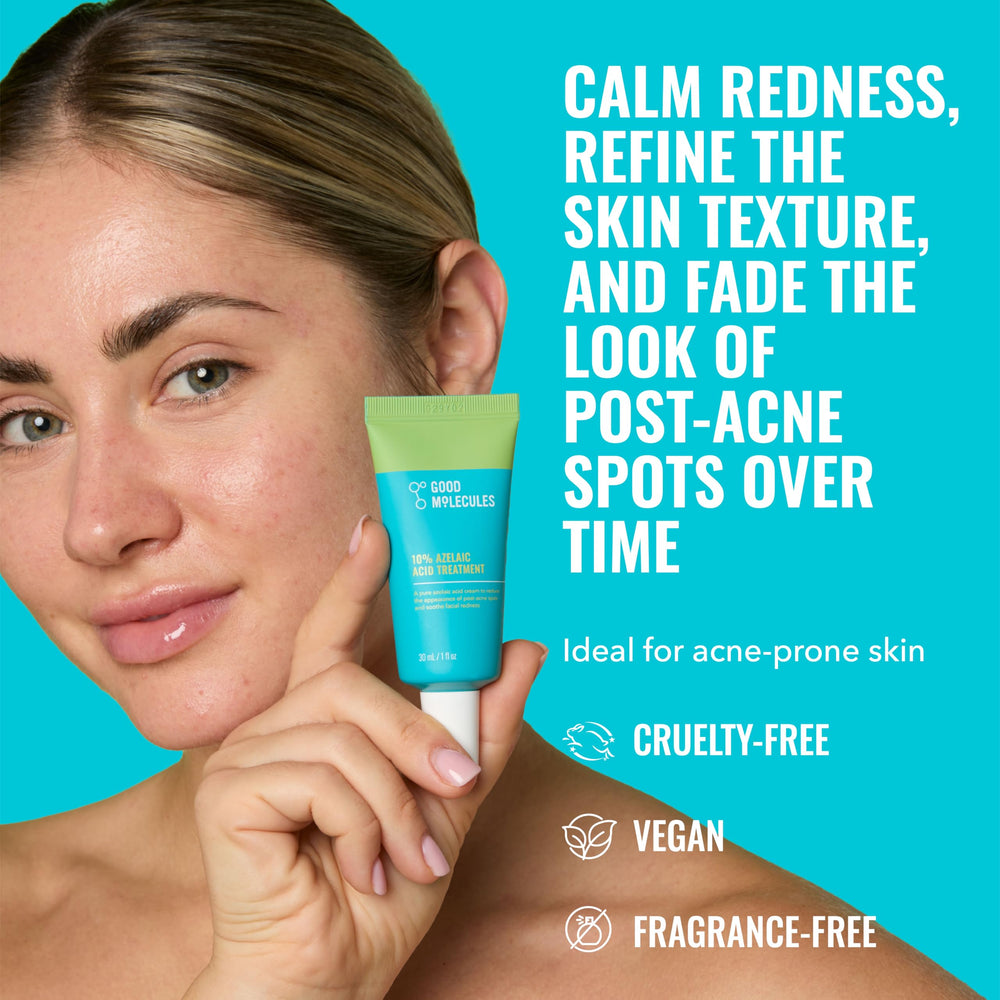 Good Molecules azelaic acid cream texture closeup highlighting lightweight formula.