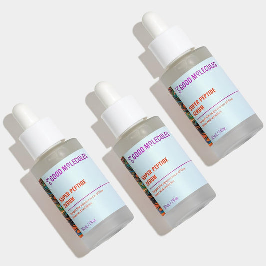 Good Molecules Super Peptide Serum Pack bottle front shows a lightweight hydration benefit for daily use
