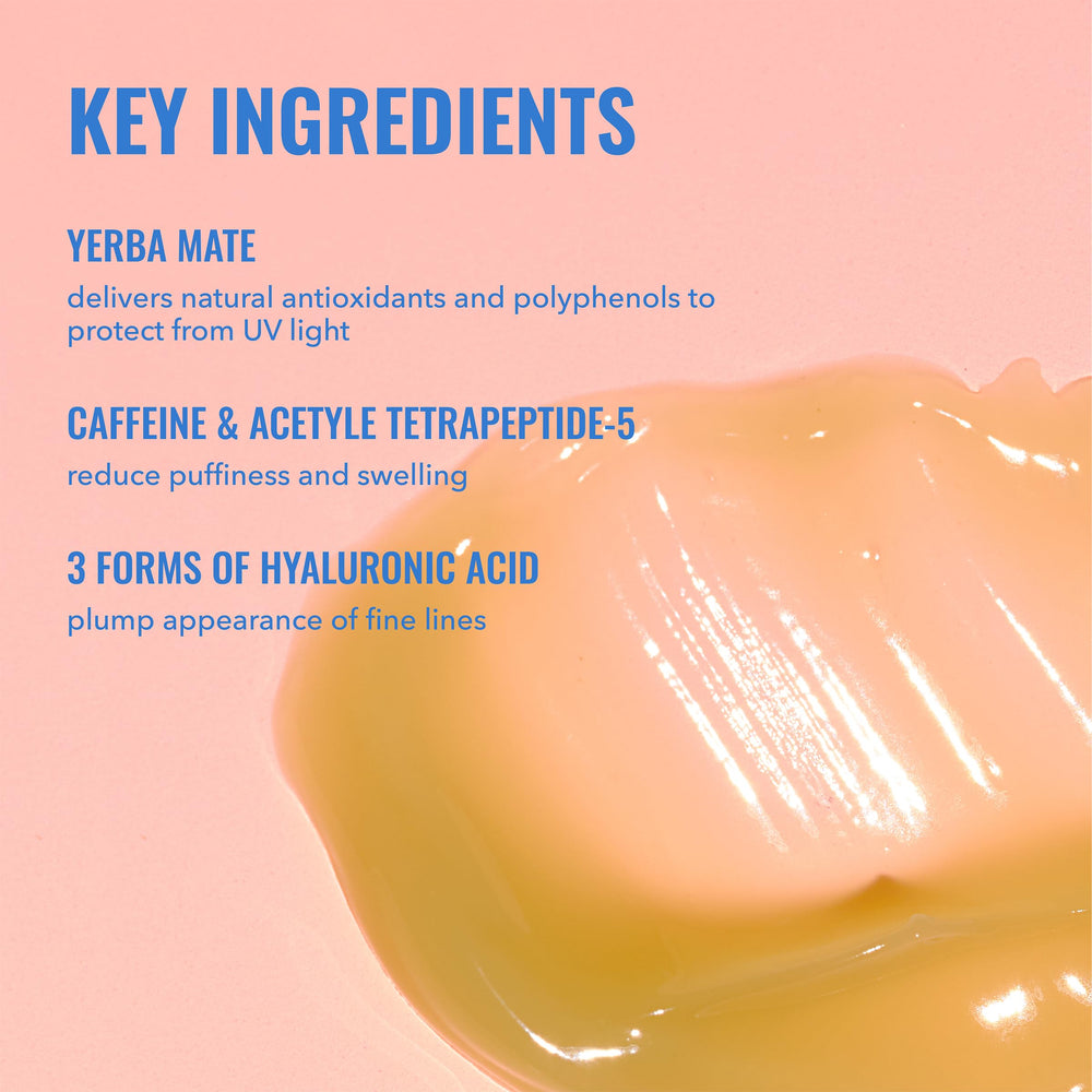 Gently applying Good Molecules Yerba Mate Wake Up Eye Gel around the eye contour.