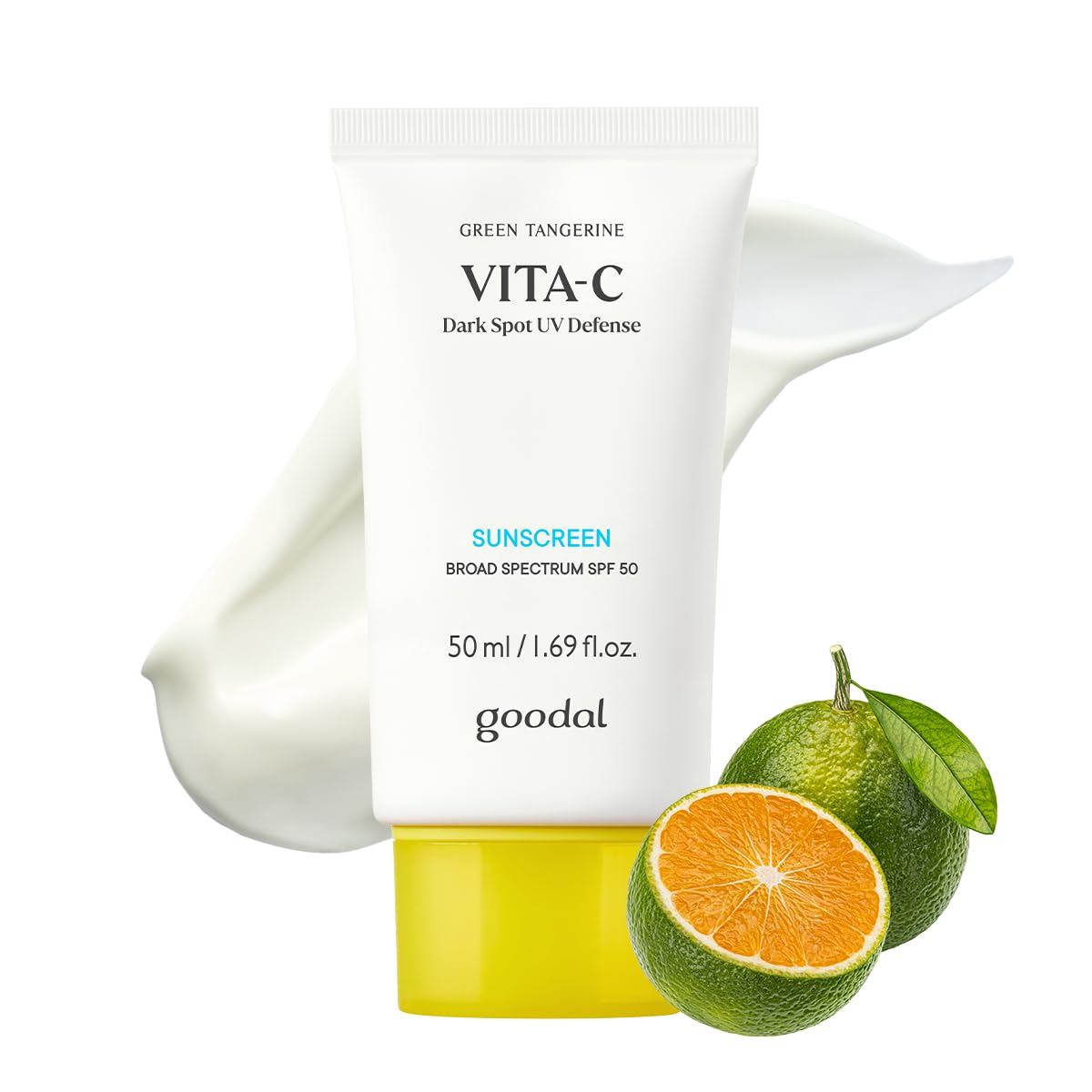 GOODAL Green Tangerine Vita-C Sunscreen bottle for daily sun protection and pollution defense.