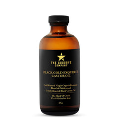 The Goodbye Company Black and Gold Castor Oil Blend bottle for skin and hair nourishment.