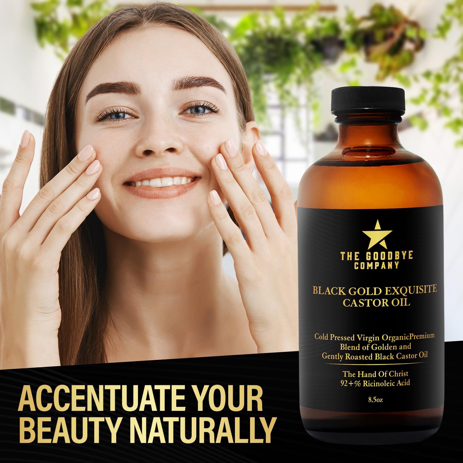 The Goodbye Company blend being poured for scalp hydration and hair conditioning.