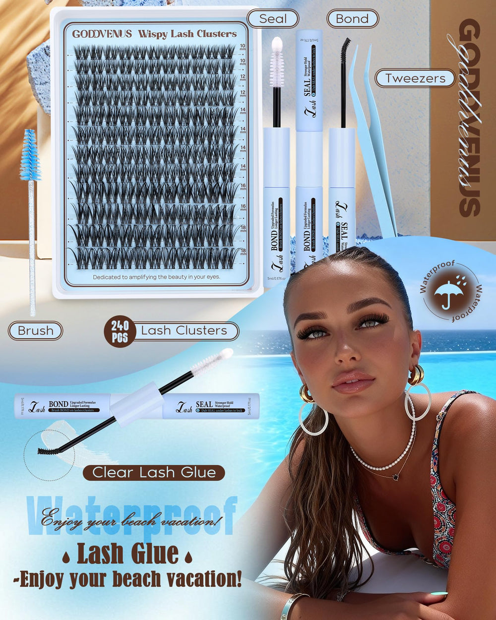 DIY lash kit with pre-grouped clusters for quick, beginner-friendly extensions by Goddvenus.