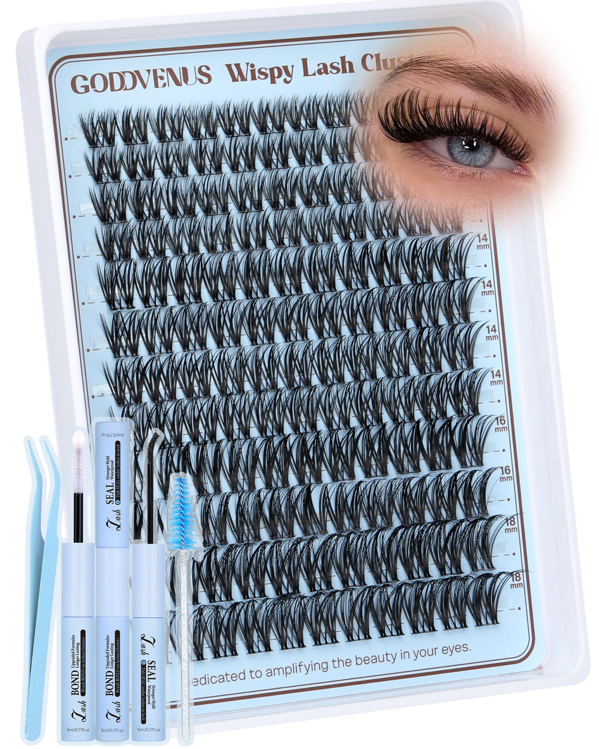 Goddvenus Wispy Lash Clusters Kit packaging shows premium DIY lashes for easy application.