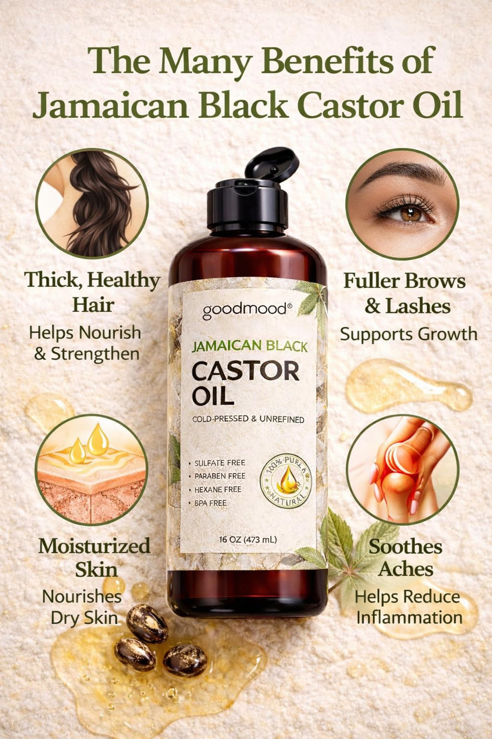 GOODMOOD Jamaican Black Castor Oil used on eyebrows and lashes for nourishing care
