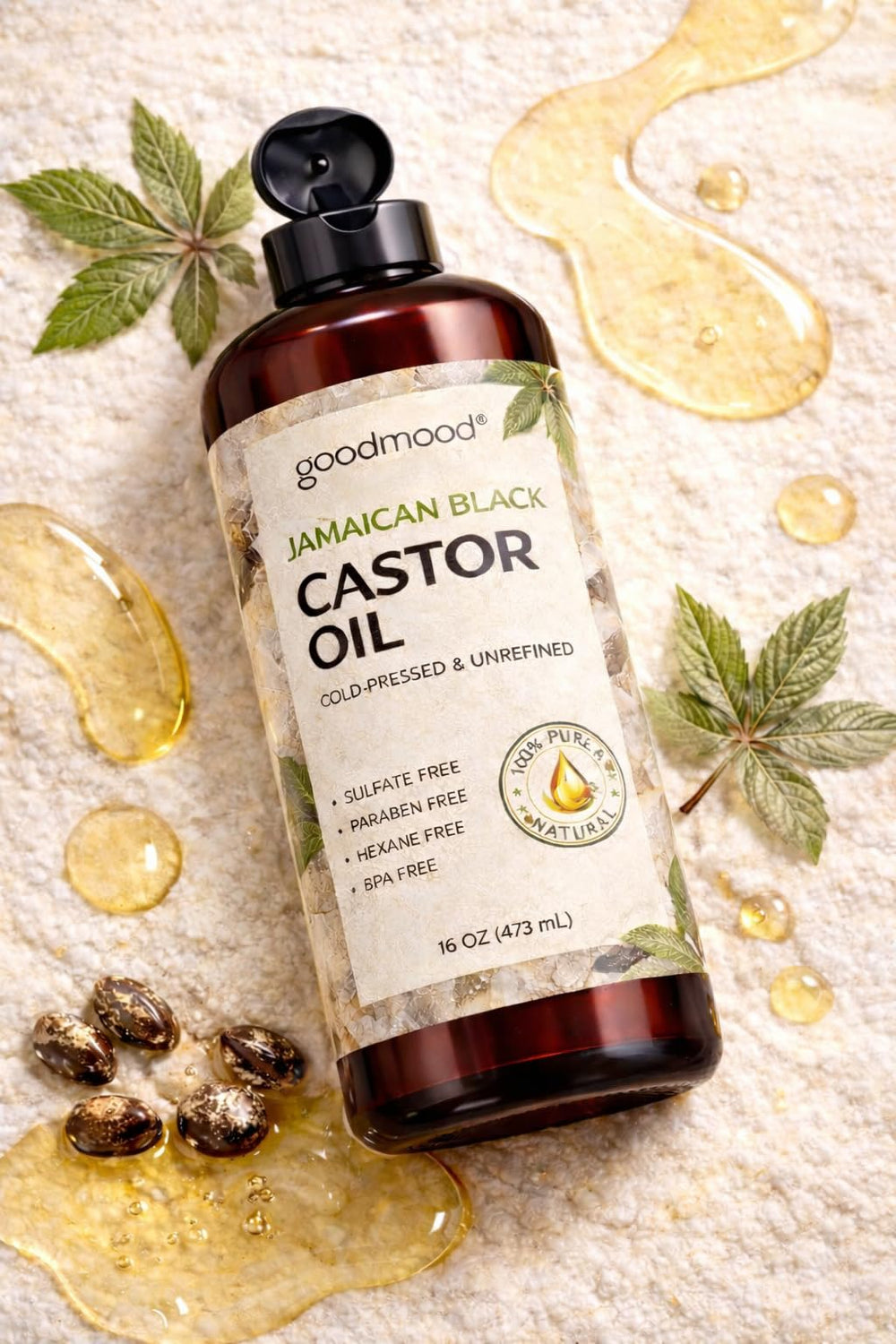 GOODMOOD Jamaican Black Castor Oil applied to hair as a growth-supporting oil