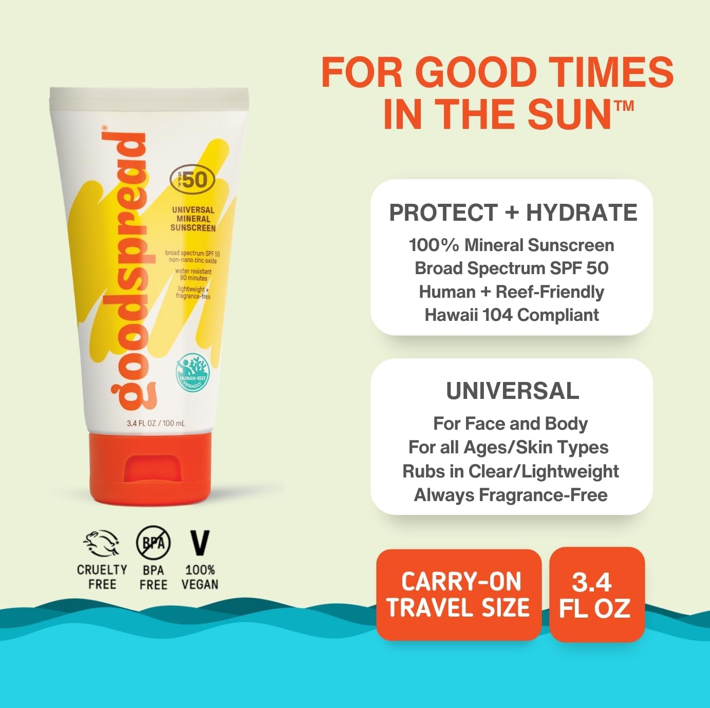 Goodspread sunscreen texture application highlights light, non-greasy finish for comfortable wear.