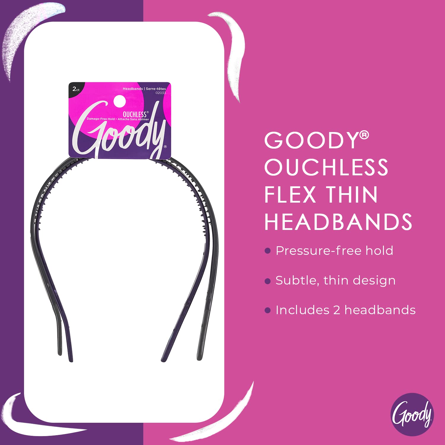 Goody Ouchless Flex Thin headband in brown provides secure grip with no pinching.