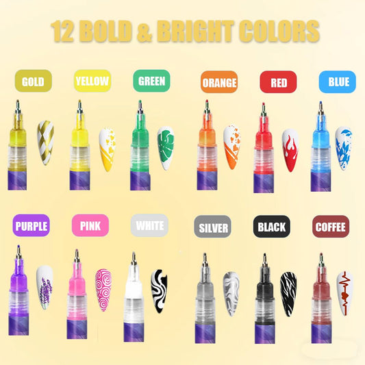 GOOLSUN 12-color gel nail pens kit delivers bright, long-lasting color.