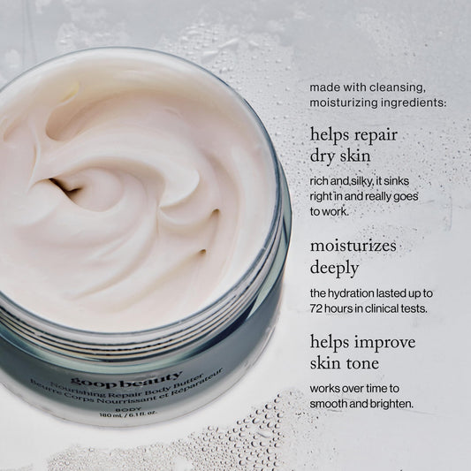 Goop Beauty Body Butter texture swatch highlights creamy, rich absorption.