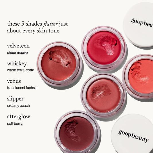 goop Beauty Cream Blush cheek swatch shows sheer, buildable warmth.