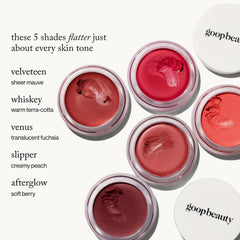 Goop Beauty Cream Blush Velvelteen on lips for subtle color and hydration.