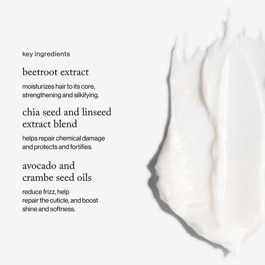 goop Beauty Hair Mask ingredients on a spoon showing beetroot and amino acids for stronger strands.