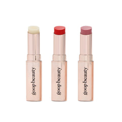 Goop Beauty Lip Balm Trio clear swatch showing everyday moisture and smooth lips.
