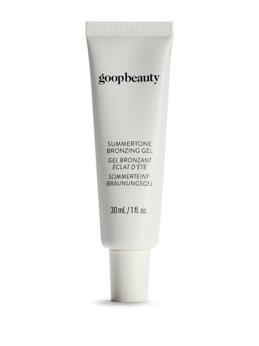 Goop Beauty Summertone Bronzing Gel bottle-pour shows easy dispensing for quick color