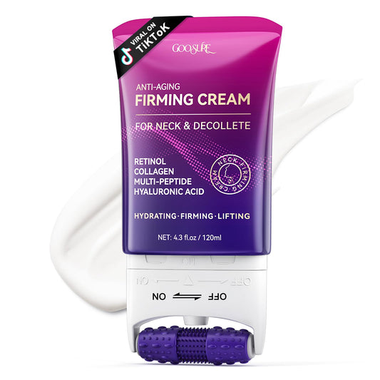 GOOSURE neck roller-application shows even cream distribution for smoother neck skin.