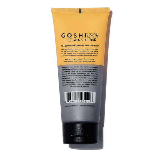 GOSHI Super Vitamin Body Wash rich-lather demonstrates lush microbubbles for a thorough cleanse.