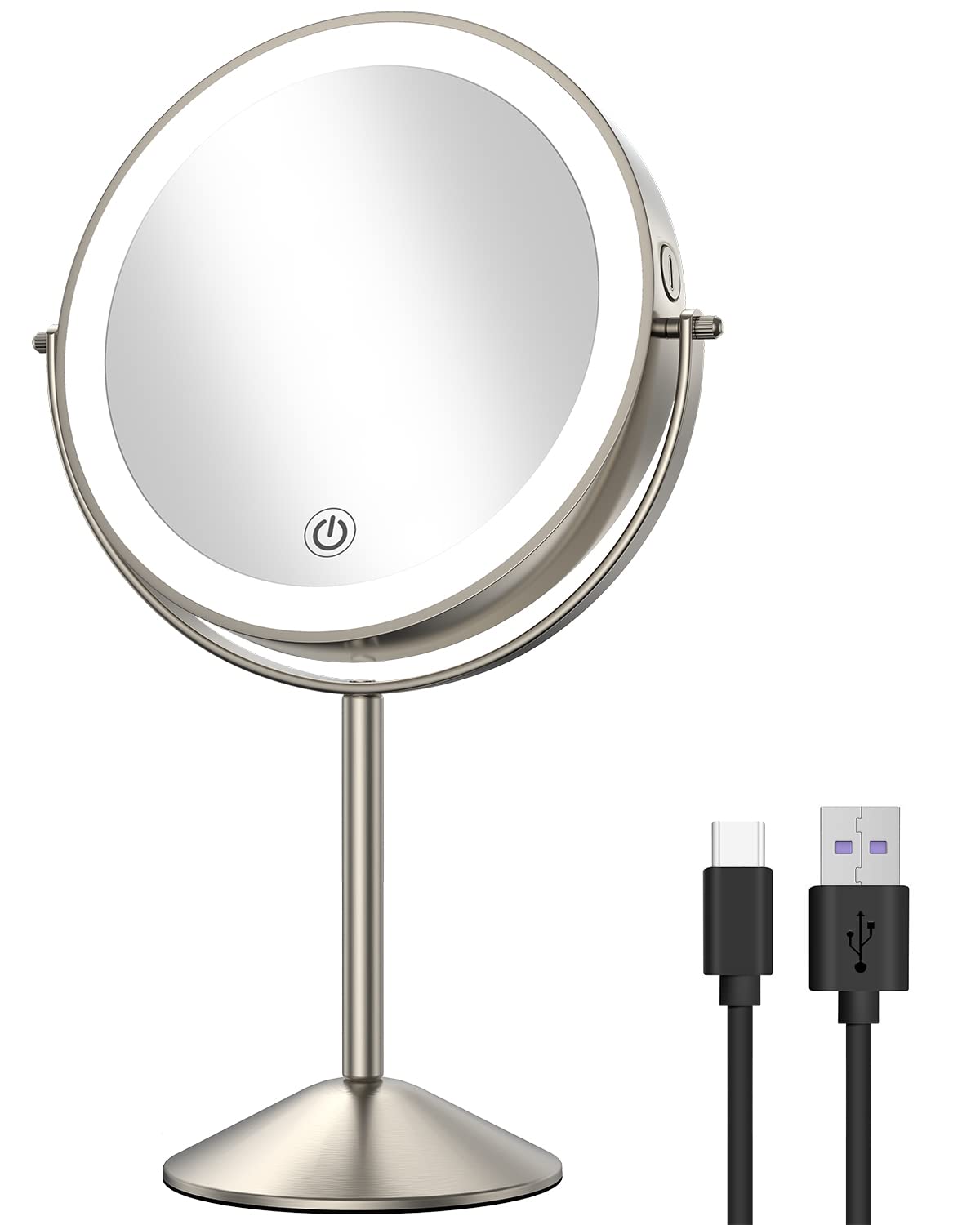Gospire 8-inch lighted makeup mirror front view for precise makeup application.