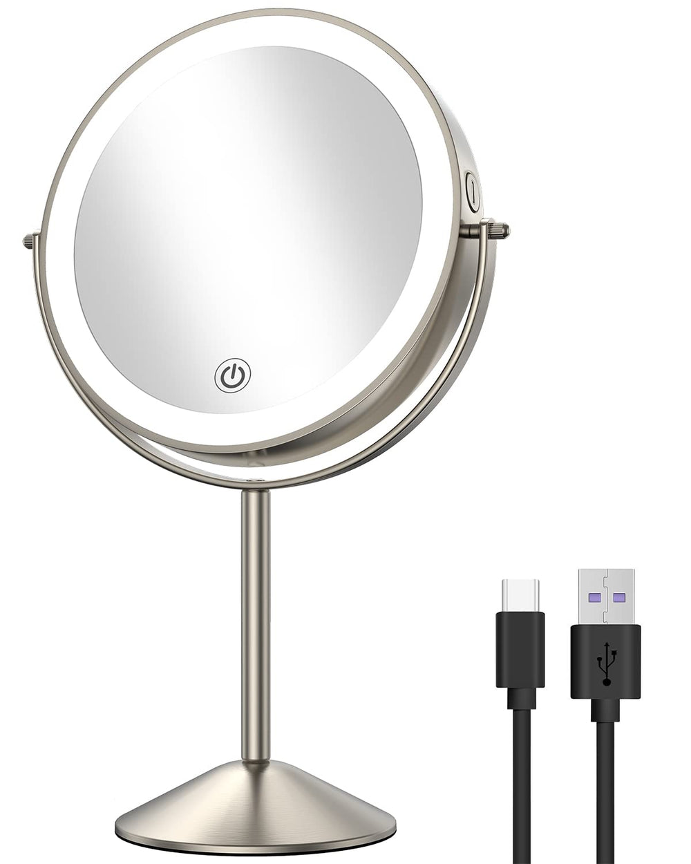 Gospire 8-inch lighted makeup mirror front view for precise makeup application.