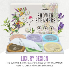 GOSSBY steamers show natural oils and real flower petals per tab.