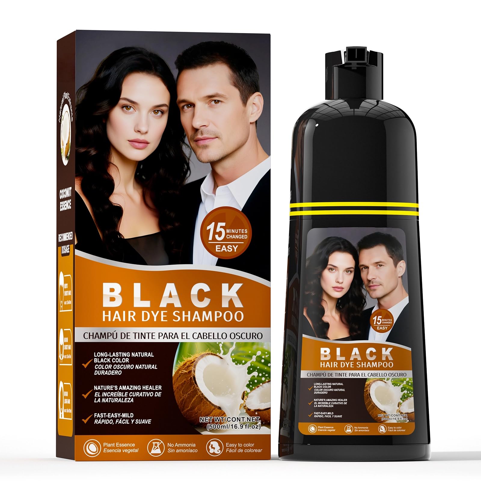 Gowwim Black Hair Dye Shampoo bottle delivering instant gray coverage for a natural black result