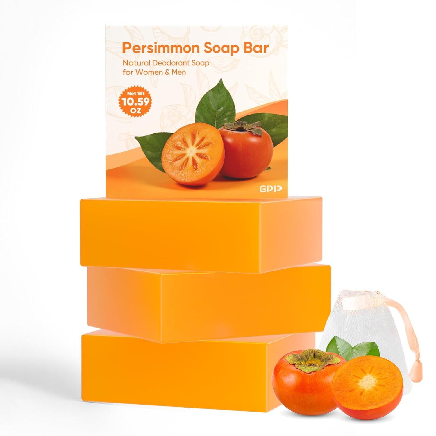 GPP Persimmon Soap Bar outer label emphasizes natural, skin-friendly formula.