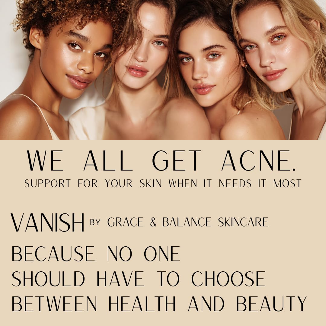 Grace & Balance VANISH serum applied to fingertip for precise daytime or nighttime use.