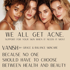 Grace & Balance VANISH serum applied to fingertip for precise daytime or nighttime use.