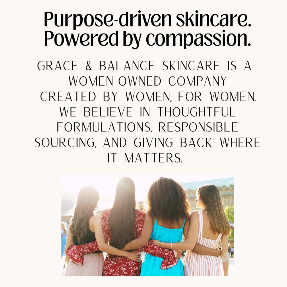 Grace & Balance VANISH serum packaging on counter beside skincare routine.