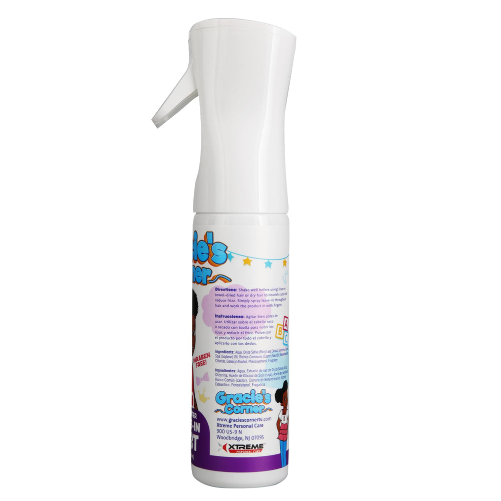 Gracie's Corner Rice Water Leave-In Mist spray for even distribution and quick styling.