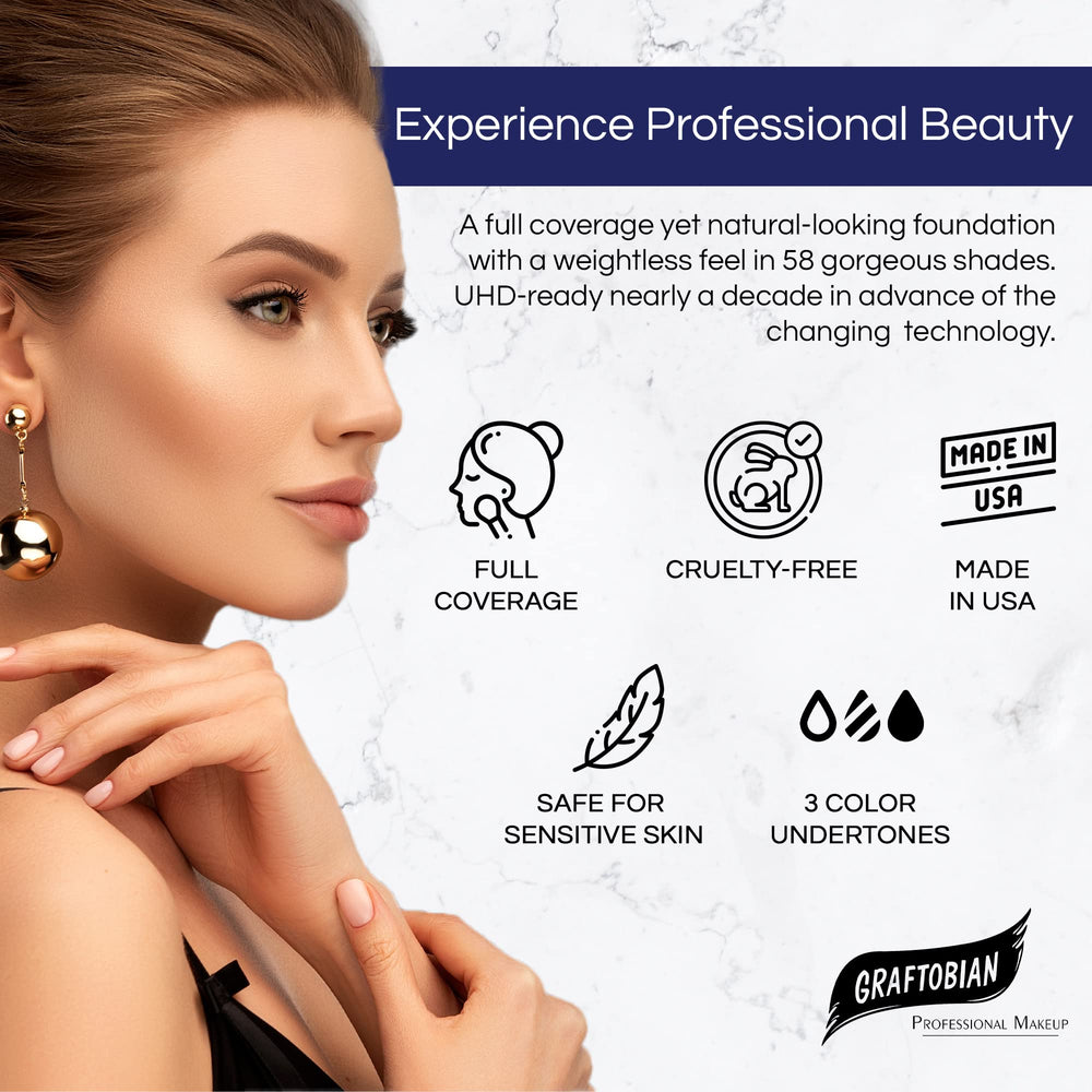 Graftobian HD Glamour Creme natural to glam finish under varied lighting.