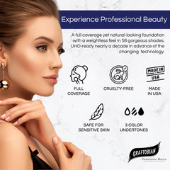 Graftobian HD Glamour Creme natural to glam finish under varied lighting.