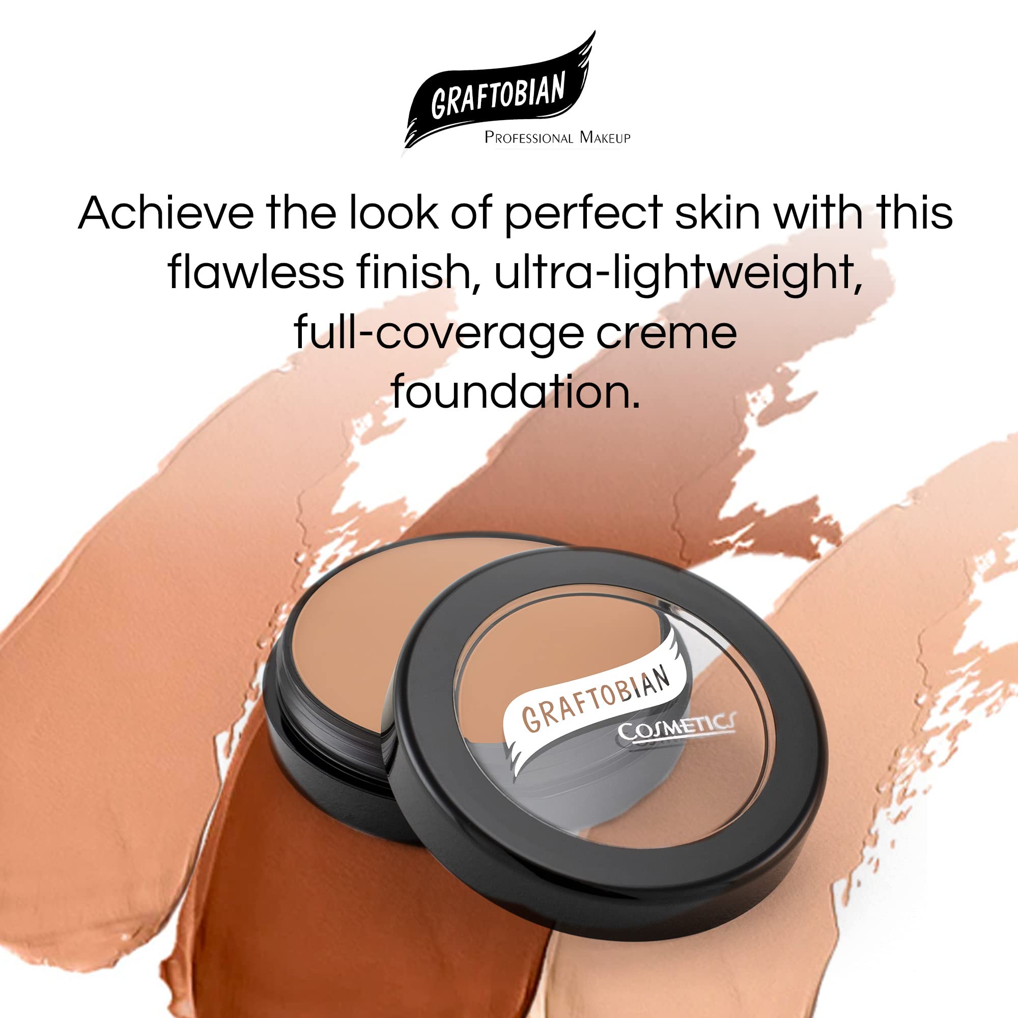 Graftobian HD Glamour Creme swirls on skin demonstrating blendable coverage.