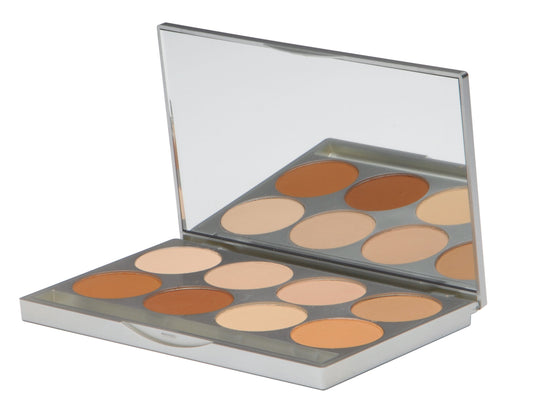 Graftobian HD Pro Powder Foundation Palette Warm 8-well with mirror for on-set touch-ups.