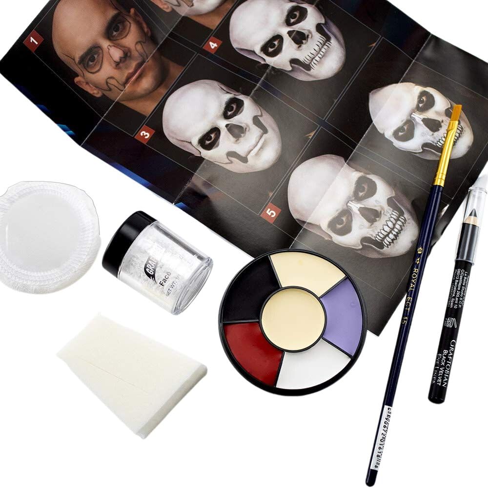 Graftobian Skull Makeup Kit finish look with step-by-step guidance for dramatic costumes