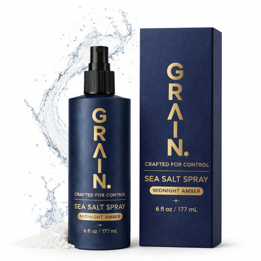 Grain Sea Salt Spray for Men bottle shows lightweight texture and natural lift.