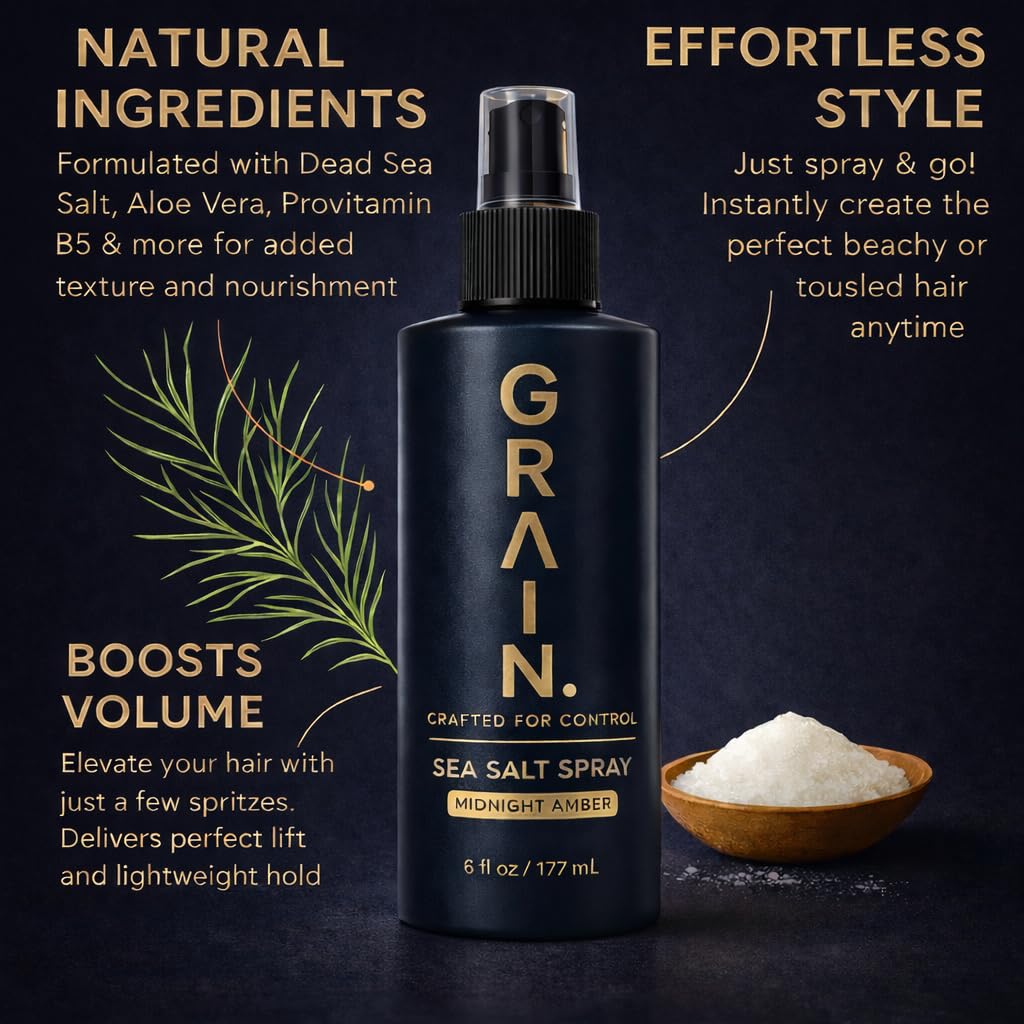 Grain Sea Salt Spray for Men 6oz bottle is travel-ready and durable.