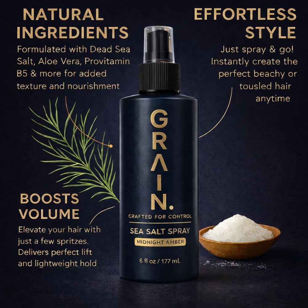 Grain Sea Salt Spray for Men 6oz bottle is travel-ready and durable.