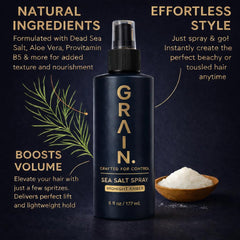 Grain Sea Salt Spray for Men 6oz bottle is travel-ready and durable.