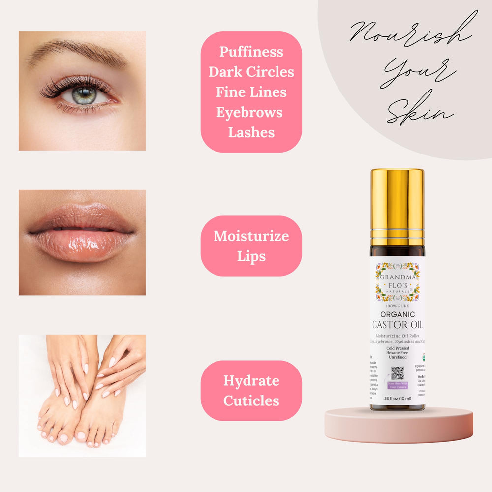 Grandma Flo's Naturals castor oil roll-on for under eyes hydrates delicate skin